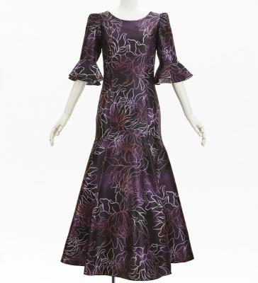 Hula Long Dress with Protea Print / Luxury Collection / Plum / J3266pl
