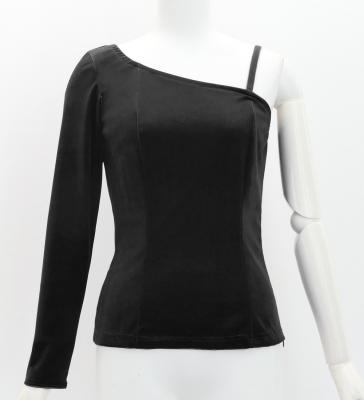 Hula One Shoulder Long Sleeve Blouse with Velvet / Black / J3268bk