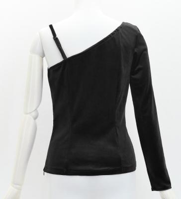 Hula One Shoulder Long Sleeve Blouse with Velvet / Black / J3268bk