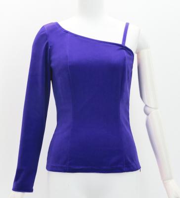 Hula One Shoulder Long Sleeve Blouse with Velvet / Royal Blue / J3268rbl