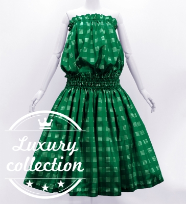 Hula Tube Top & Pa'u Set-Up with Palaka Check Print / Luxury Collection / Green / J3285gr