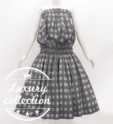 Hula Tube Top & Pa'u Set-Up with Palaka Check Print / Luxury Collection / Gray / J3285gy