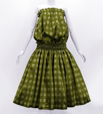Hula Tube Top & Pa'u Set-Up with Palaka Check Print / Luxury Collection / Khaki / J3285ka
