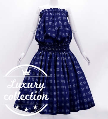 Hula Tube Top & Pa'u Set-Up with Palaka Check Print / Luxury Collection / Navy / J3285nv