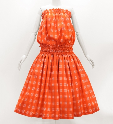 Hula Tube Top & Pa'u Set-Up with Palaka Check Print / Luxury Collection / Orange / J3285or