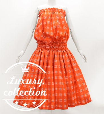 Hula Tube Top & Pa'u Set-Up with Palaka Check Print / Luxury Collection / Orange / J3285or