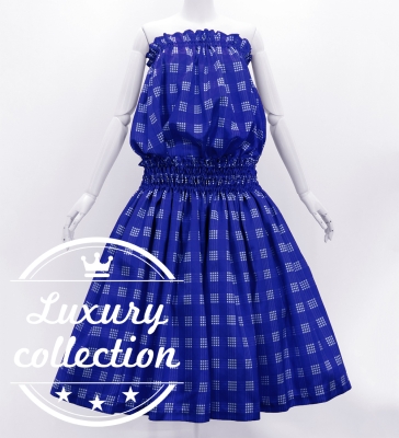 Hula Tube Top & Pa'u Set-Up with Palaka Check Print / Luxury Collection / Royal Blue / J3285rbl
