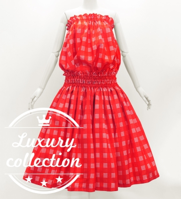 Hula Tube Top & Pa'u Set-Up with Palaka Check Print / Luxury Collection / Red / J3285rd