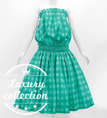 Hula Tube Top & Pa'u Set-Up with Palaka Check Print / Luxury Collection / Turquoise Blue / J3285tbl