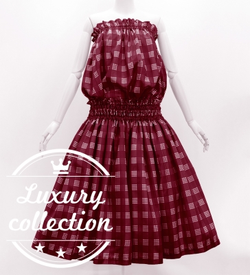 Hula Tube Top & Pa'u Set-Up with Palaka Check Print / Luxury Collection / Wine / J3285wi