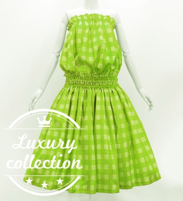 Hula Tube Top & Pa'u Set-Up with Palaka Check Print / Luxury Collection / Yellow Green / J3285yegr