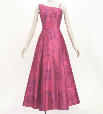 Hula One Shoulder Dress with Hawaiian Leaf / Luxury Collection / Wine / J3306wi