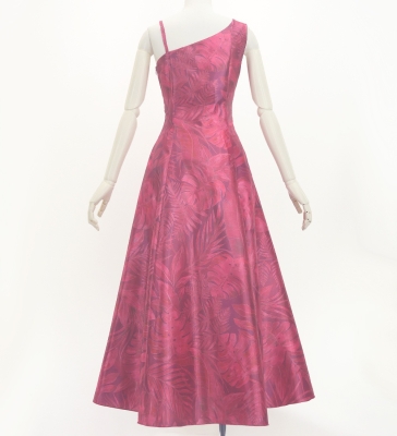 Hula One Shoulder Dress with Hawaiian Leaf / Luxury Collection / Wine / J3306wi