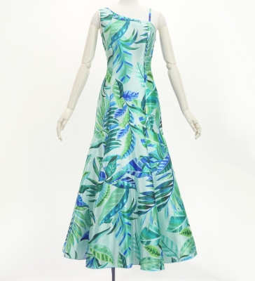 Hula One Shoulder Dress with Leaf / Luxury Collection / Light Blue / J3307lbl