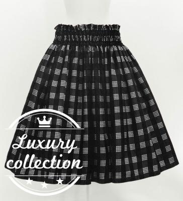 Hula Shantung Pa'u Skirt with Palaka Check Print / Luxury Collection / Black / J3308bk
