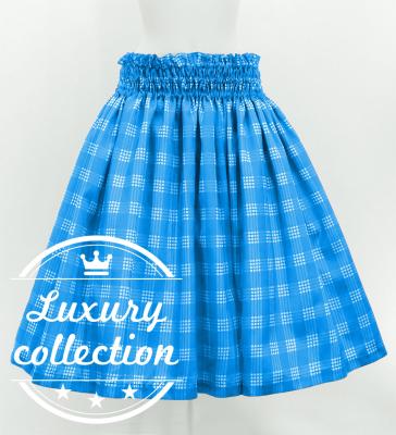 Hula Shantung Pa'u Skirt with Palaka Check Print / Luxury Collection / Blue / J3308bl
