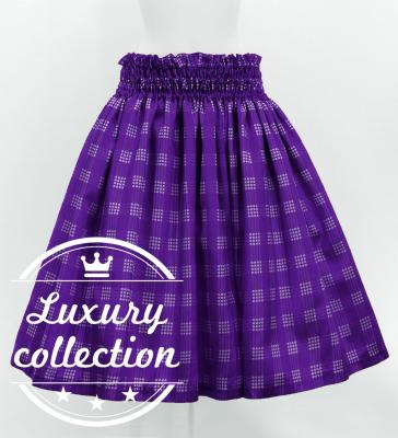 Hula Shantung Pa'u Skirt with Palaka Check Print / Luxury Collection / Deep Purple / J3308dpu