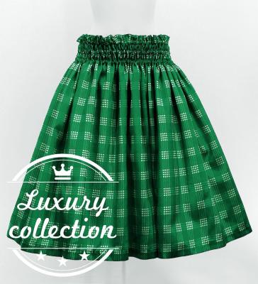 Hula Shantung Pa'u Skirt with Palaka Check Print / Luxury Collection / Green / J3308gr