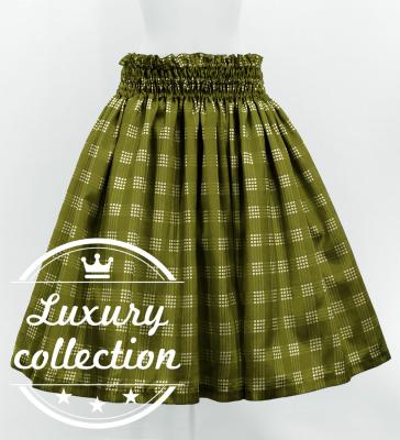 Hula Shantung Pa'u Skirt with Palaka Check Print / Luxury Collection / Khaki / J3308ka