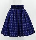 Hula Shantung Pa'u Skirt with Palaka Check Print / Luxury Collection / Navy / J3308nv