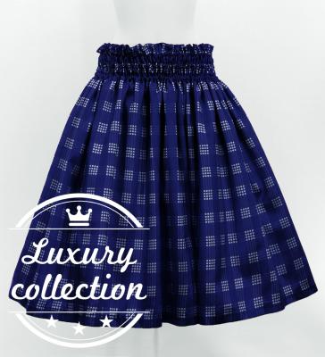 Hula Shantung Pa'u Skirt with Palaka Check Print / Luxury Collection / Navy / J3308nv