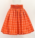 Hula Shantung Pa'u Skirt with Palaka Check Print / Luxury Collection / Orange / J3308or