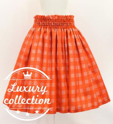 Hula Shantung Pa'u Skirt with Palaka Check Print / Luxury Collection / Orange / J3308or