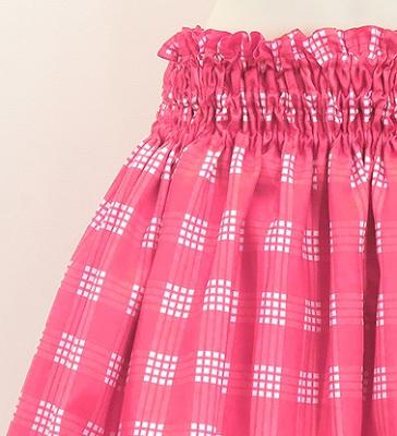 Hula Shantung Pa'u Skirt with Palaka Check Print / Luxury Collection / Pink / J3308pi