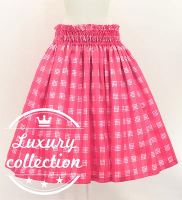Hula Shantung Pa'u Skirt with Palaka Check Print / Luxury Collection / Pink / J3308pi