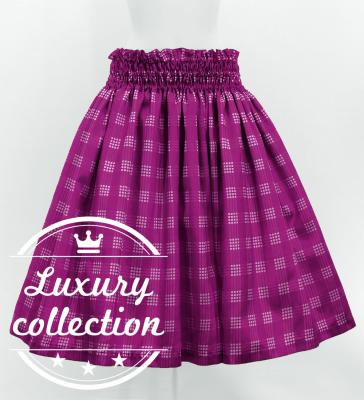 Hula Shantung Pa'u Skirt with Palaka Check Print / Luxury Collection / Purple / J3308pu