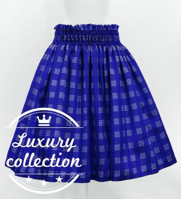Hula Shantung Pa'u Skirt with Palaka Check Print / Luxury Collection / Royal Blue / J3308rbl