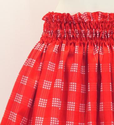 Hula Shantung Pa'u Skirt with Palaka Check Print / Luxury Collection / Red / J3308rd