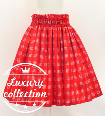Hula Shantung Pa'u Skirt with Palaka Check Print / Luxury Collection / Red / J3308rd