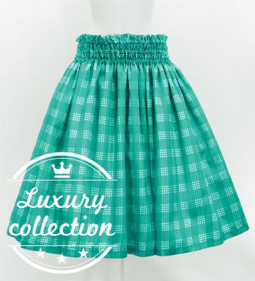 Hula Shantung Pa'u Skirt with Palaka Check Print / Luxury Collection / Turquoise Blue / J3308tbl
