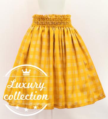 Hula Shantung Pa'u Skirt with Palaka Check Print / Luxury Collection / Yellow / J3308ye