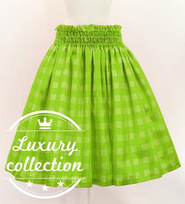 Hula Shantung Pa'u Skirt with Palaka Check Print / Luxury Collection / Yellow Green / J3308yegr