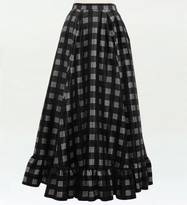 Hula Long Frill Shantung Circular Skirt with Palaka Check Print / Black / J3309bk