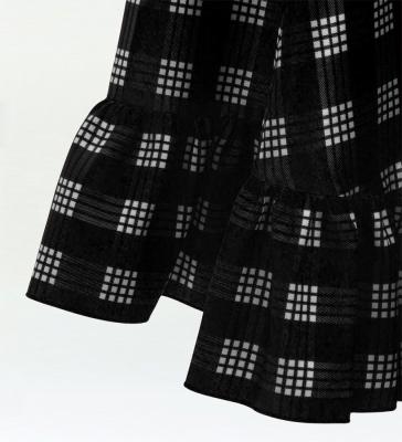Hula Long Frill Shantung Circular Skirt with Palaka Check Print / Black / J3309bk