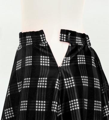 Hula Long Frill Shantung Circular Skirt with Palaka Check Print / Black / J3309bk