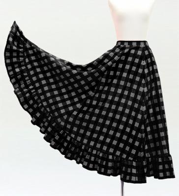 Hula Long Frill Shantung Circular Skirt with Palaka Check Print / Black / J3309bk