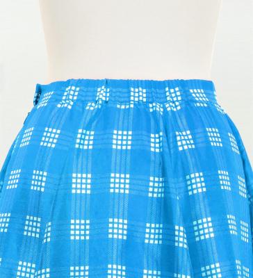 Hula Long Frill Shantung Circular Skirt with Palaka Check Print / Blue / J3309bl