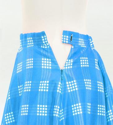 Hula Long Frill Shantung Circular Skirt with Palaka Check Print / Blue / J3309bl