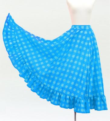 Hula Long Frill Shantung Circular Skirt with Palaka Check Print / Blue / J3309bl
