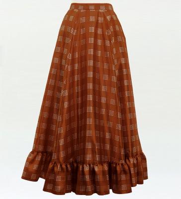 Hula Long Frill Shantung Circular Skirt with Palaka Check Print / Brown / J3309br