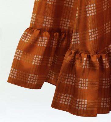 Hula Long Frill Shantung Circular Skirt with Palaka Check Print / Brown / J3309br