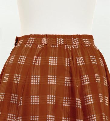 Hula Long Frill Shantung Circular Skirt with Palaka Check Print / Brown / J3309br