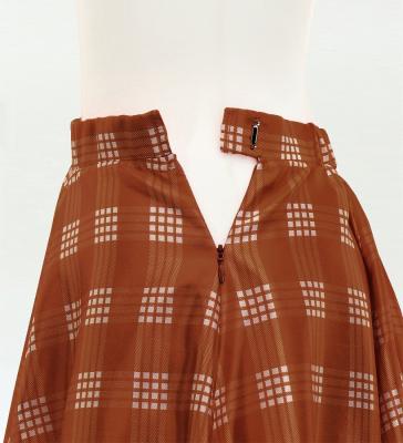 Hula Long Frill Shantung Circular Skirt with Palaka Check Print / Brown / J3309br