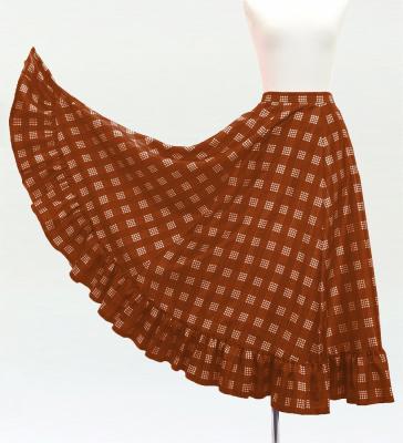 Hula Long Frill Shantung Circular Skirt with Palaka Check Print / Brown / J3309br
