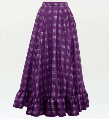 Hula Long Frill Shantung Circular Skirt with Palaka Check Print / Deep Purple / J3309dpu