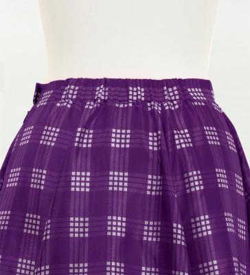 Hula Long Frill Shantung Circular Skirt with Palaka Check Print / Deep Purple / J3309dpu
